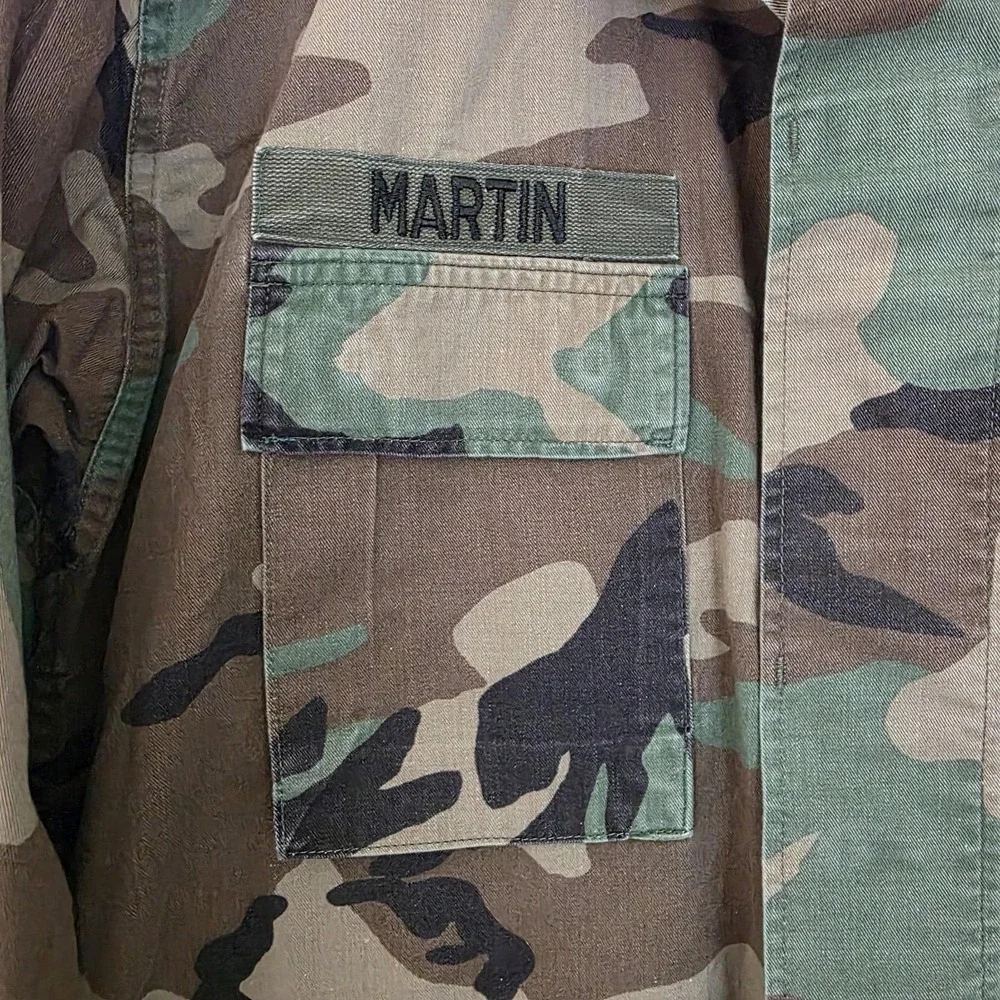 US Army Jacket Mens Med Reg Combat Coat Woodland Camo Name Airborne Calvary 1988